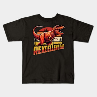 Rexcellent Dad Fathers Day Retro Dinosaur T Rex Papa Grandpa Kids T-Shirt